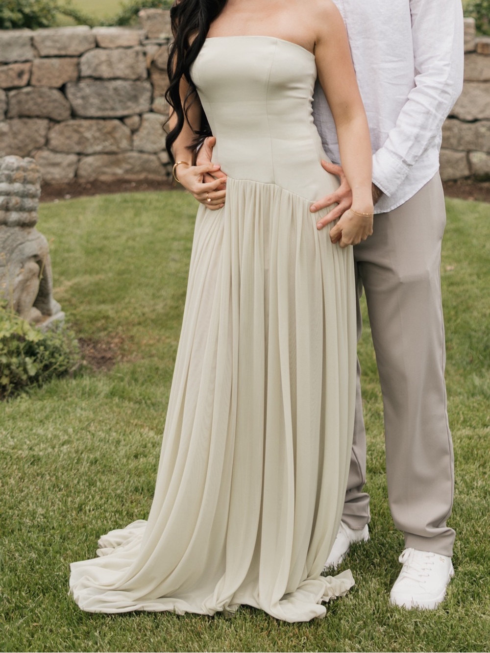 Sage/mint BANDEAU CHIFFON PLEATED MAXI DRESS - PLT